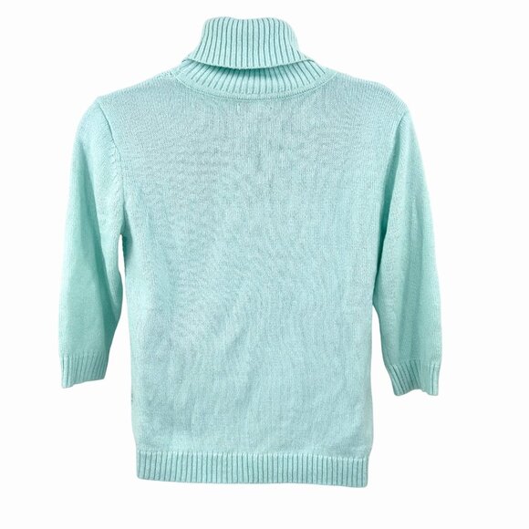 MINT GREEN SILVER METALLIC THREAD COZY TURTLENECK 3/4 SLEEVE SWEATER - XL - Picture 4 of 4